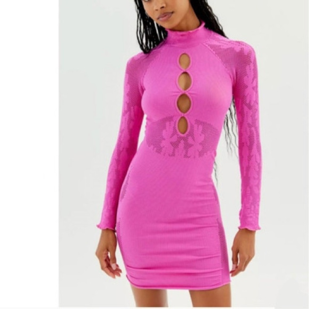 Out From Under Cassidy Seamless Cut Out Mini Dress Fuchsia Magenta Pink Rave